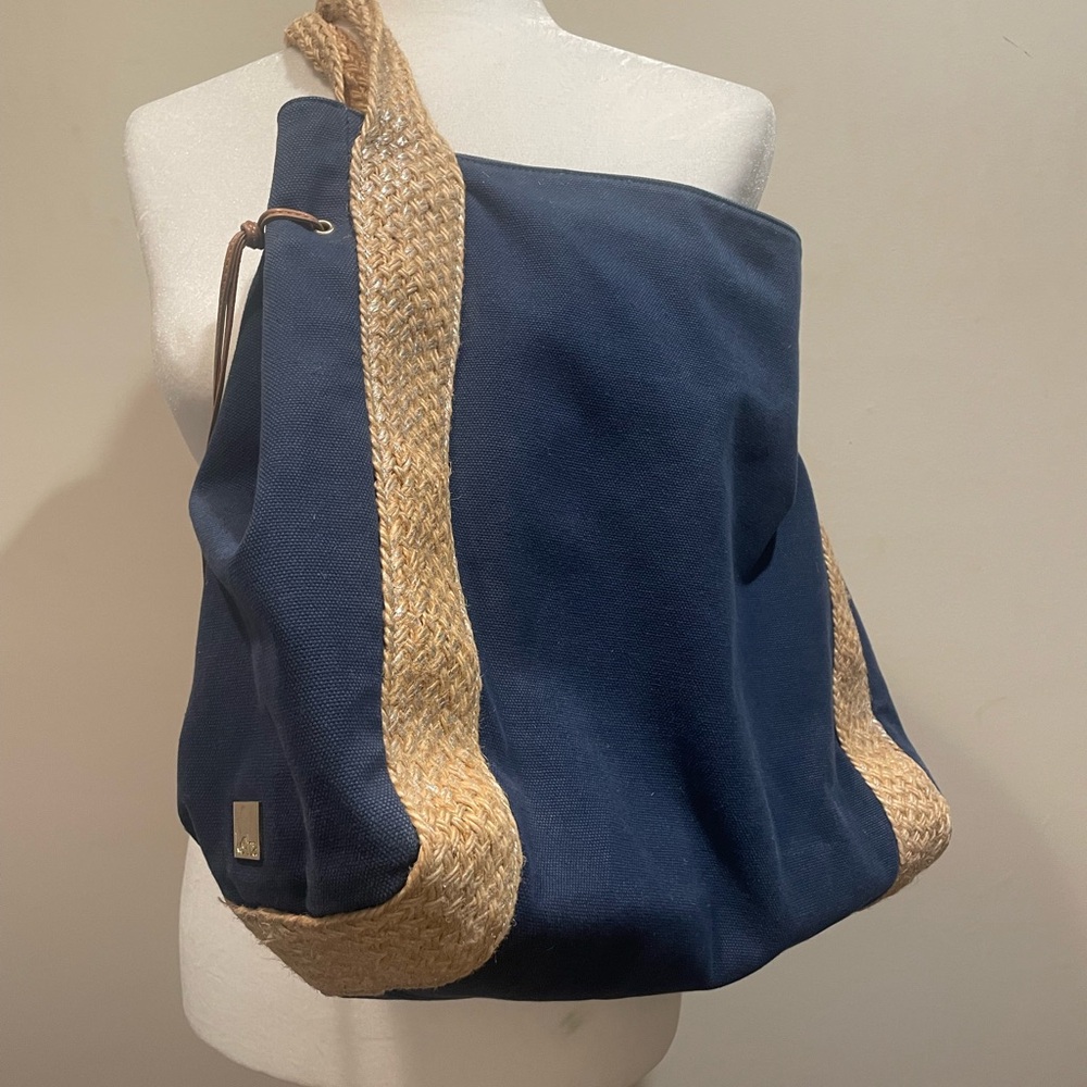 Kooba Navy Blue Canvas and Rope Large Tote Beach Carryall  Bag